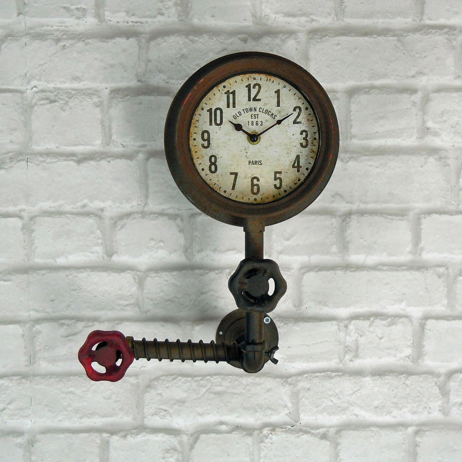 Industrial pipework metal wall clock