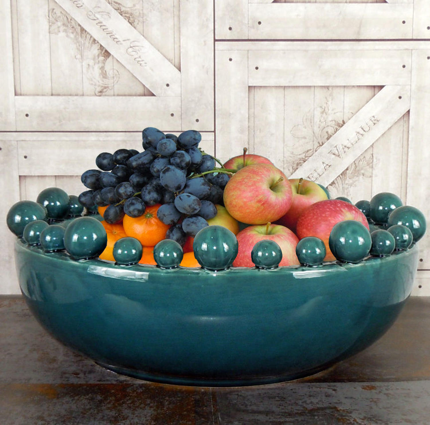 Teal Ceramic bowl with balls on the rim