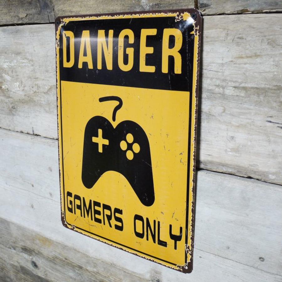 Metal wall hanging sign, "Danger Gamers Only"
