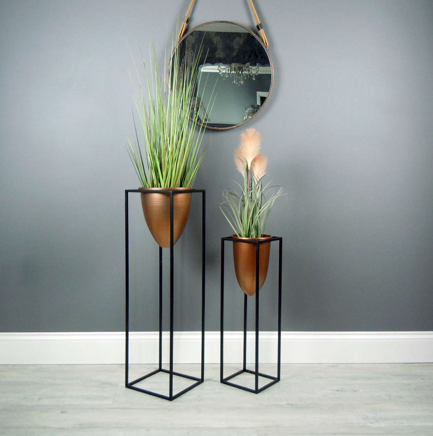 Copper bullet planter on stand