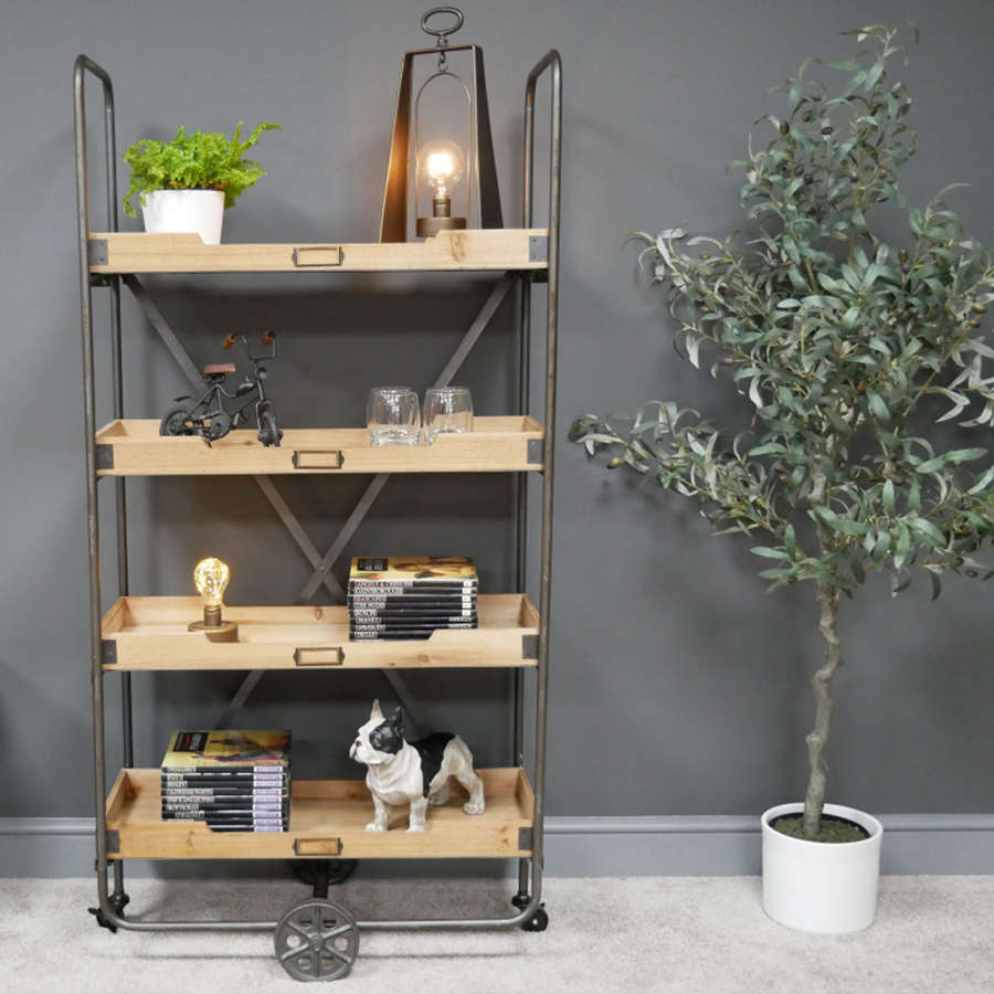 Industrial Pipework shelving unit on wheels