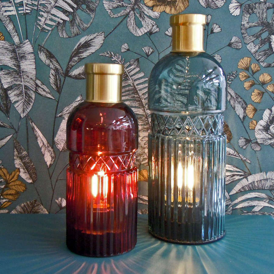 Vintage coloured LED battery operated glass bottle lamps