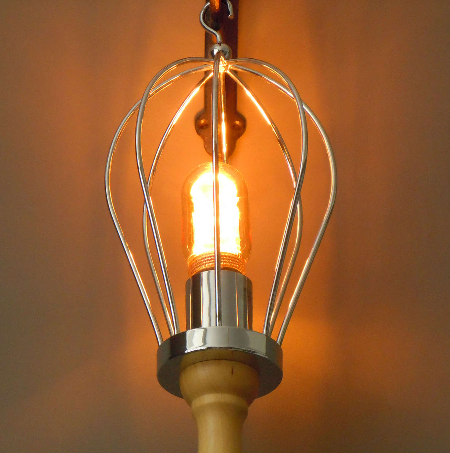 Industrial wood and metal whisk light