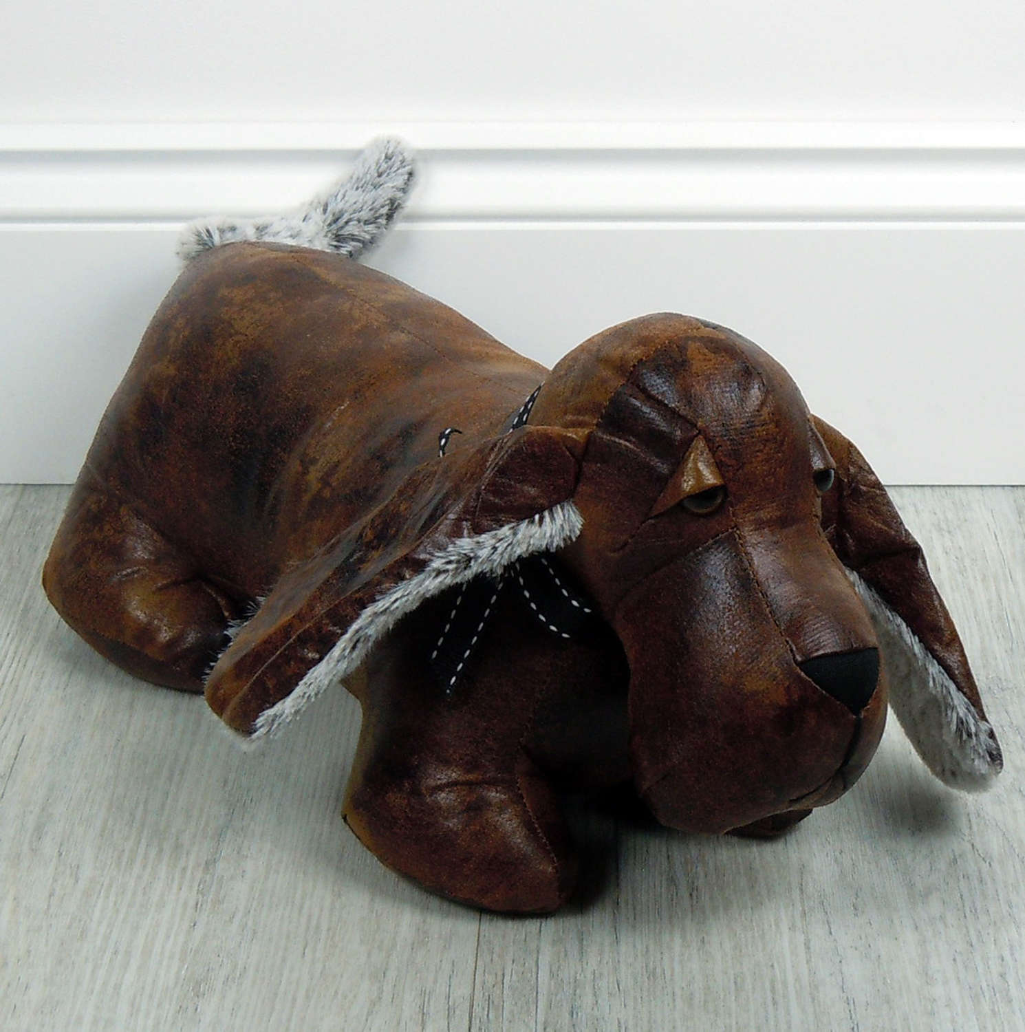 Antique Pal Dachshund door stop in faux leather