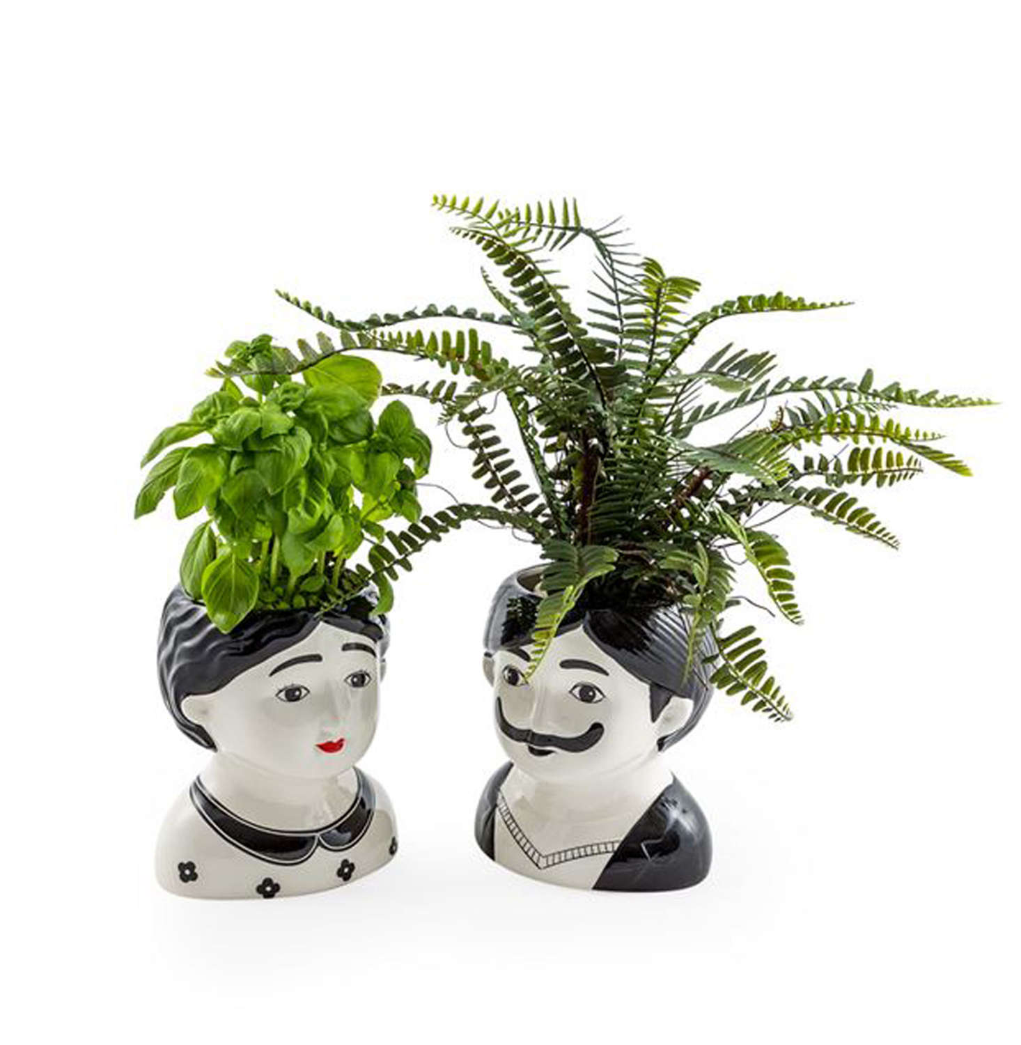 Black and white Man and Woman ceramic pots