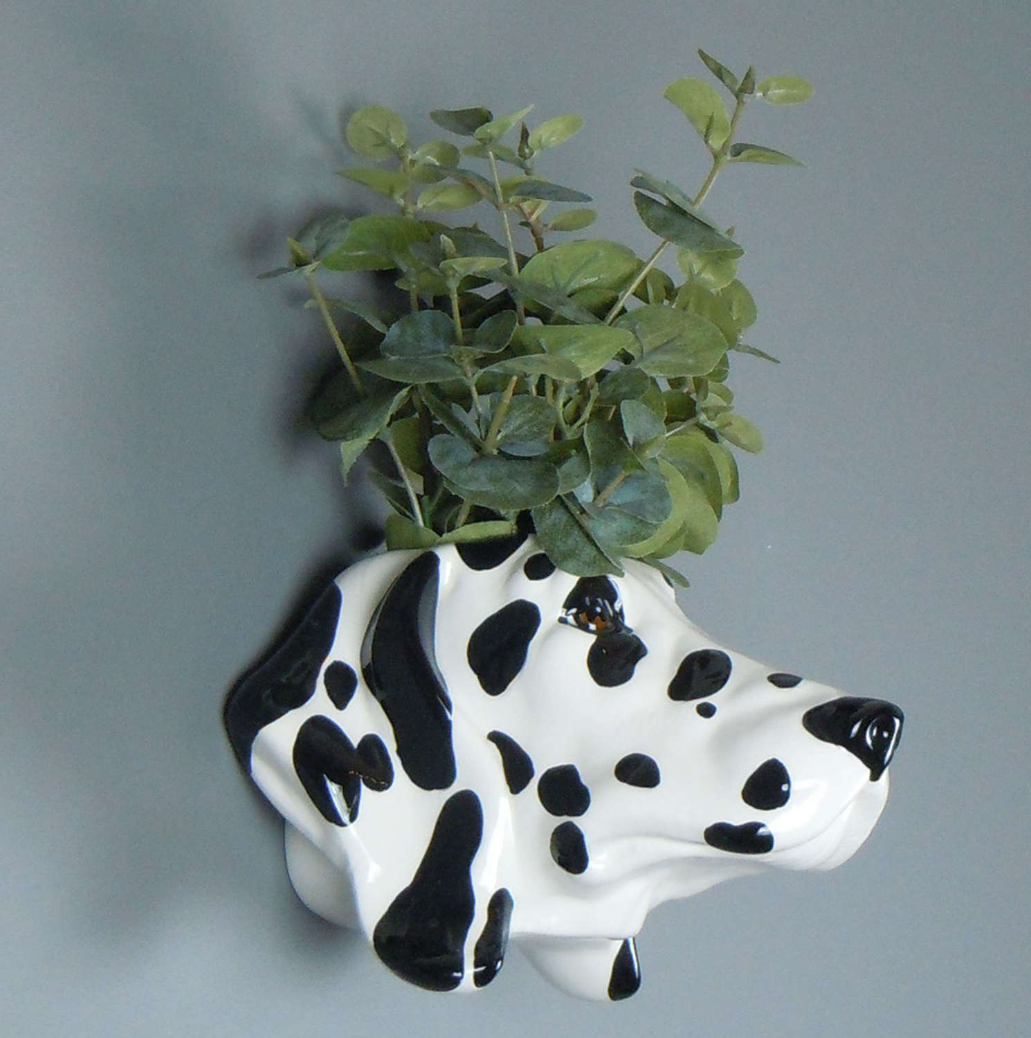 Ceramic Dalmatian head wall planter