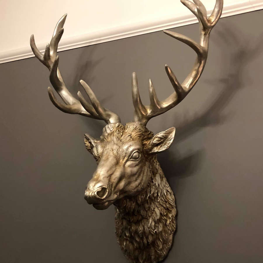 Large antique silver wall mounted Stag head