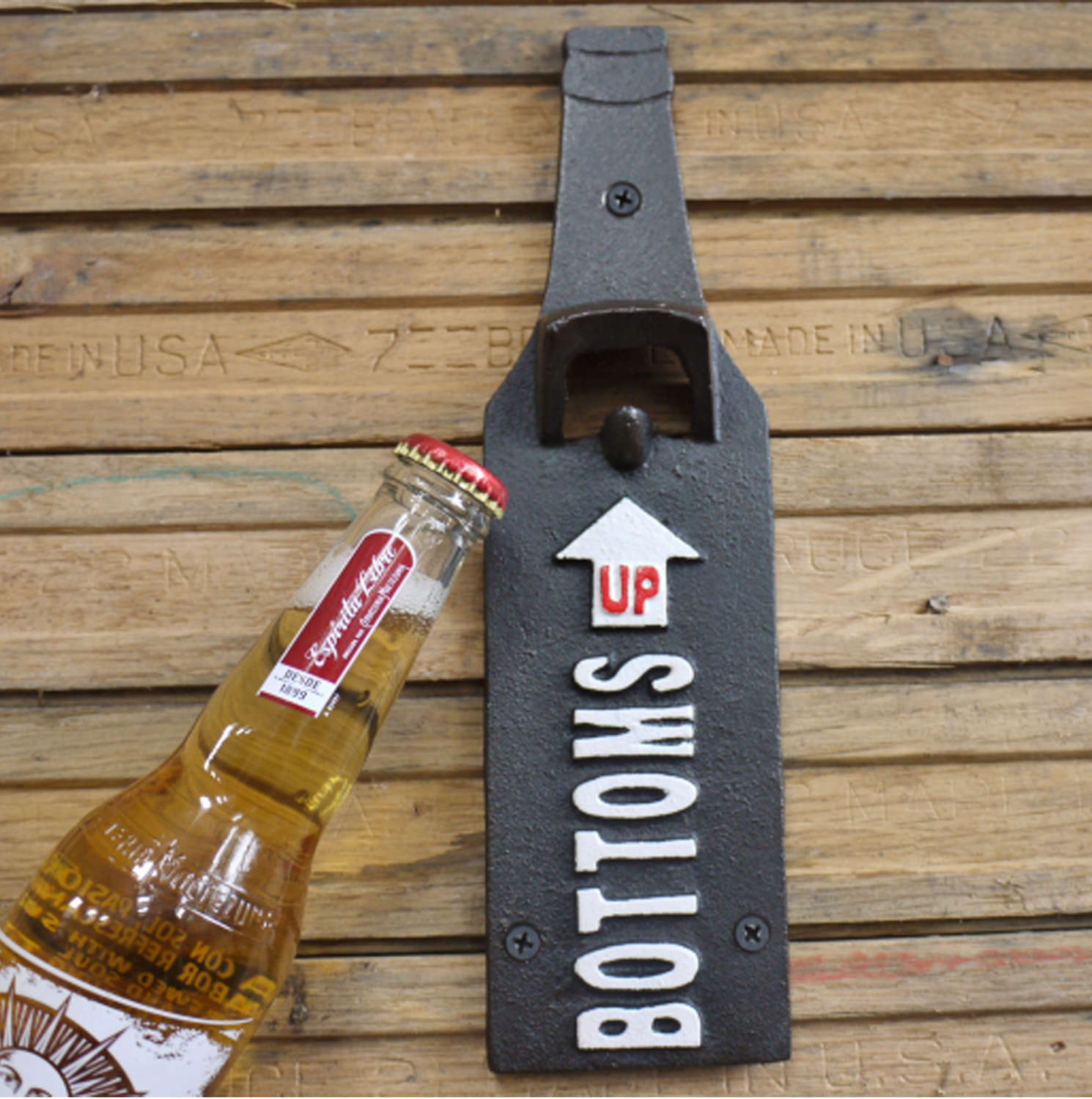 Cast iron wall hanging bottle opener