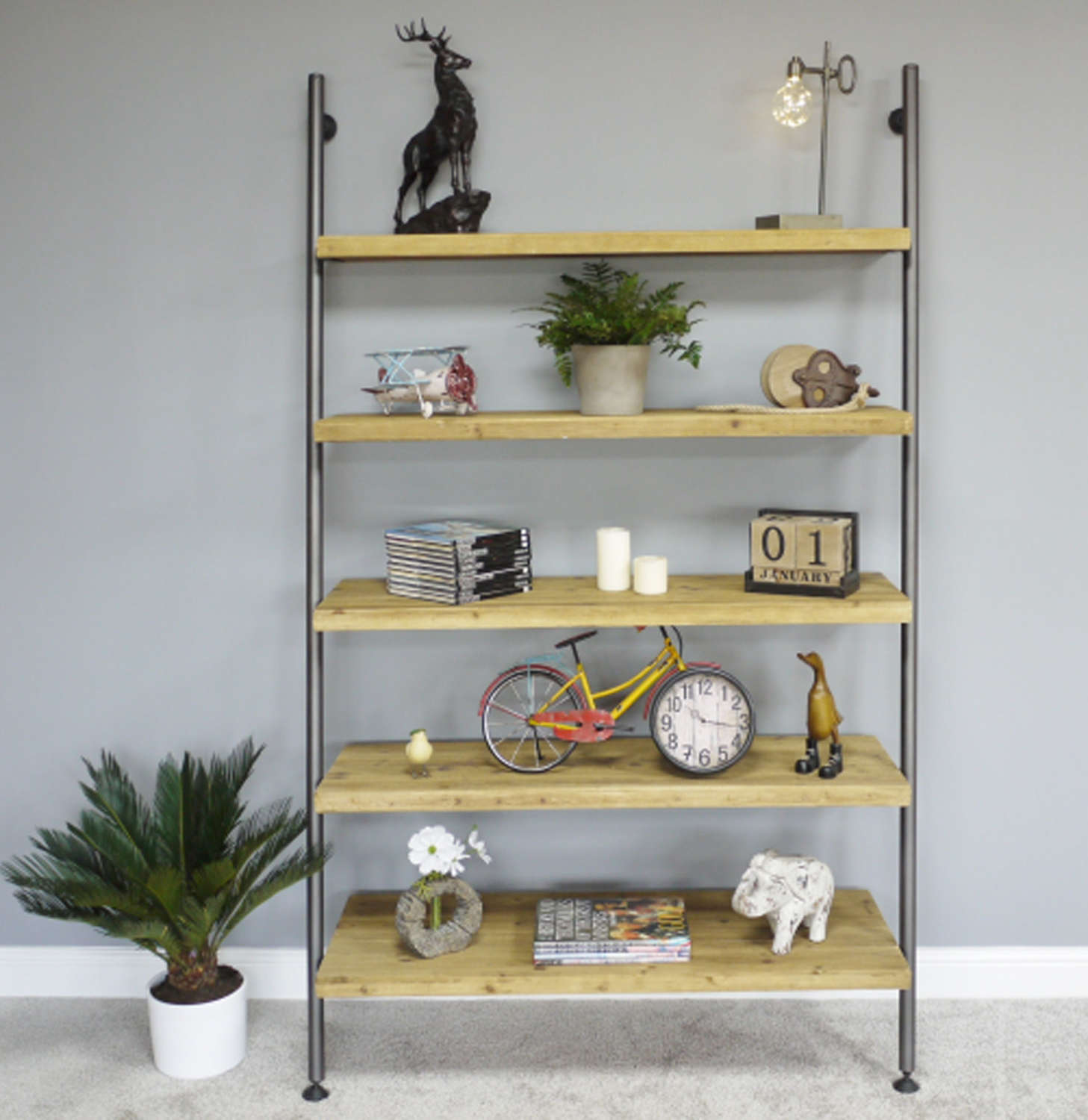 Urban industrial style wide ladder shelving unit