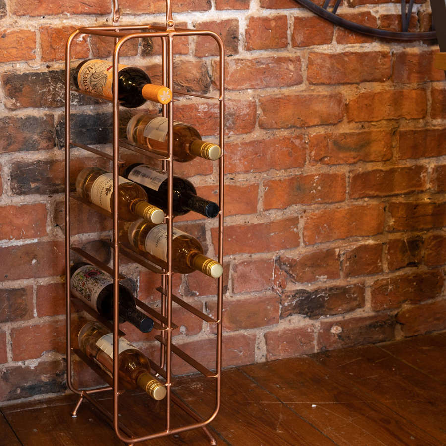 Industrial inspired copper finished 12 bottle wine holder