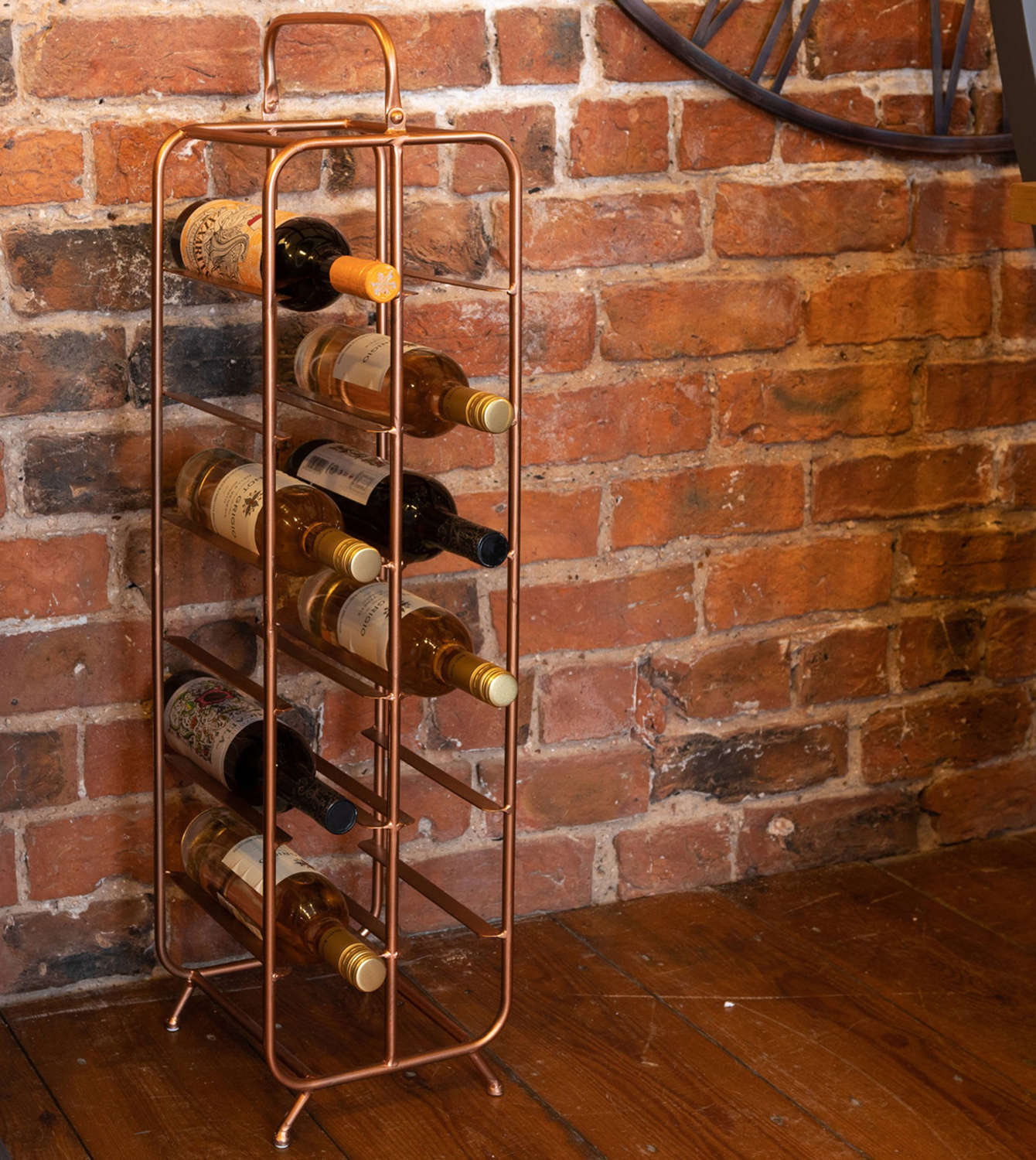 Industrial inspired copper finished 12 bottle wine holder