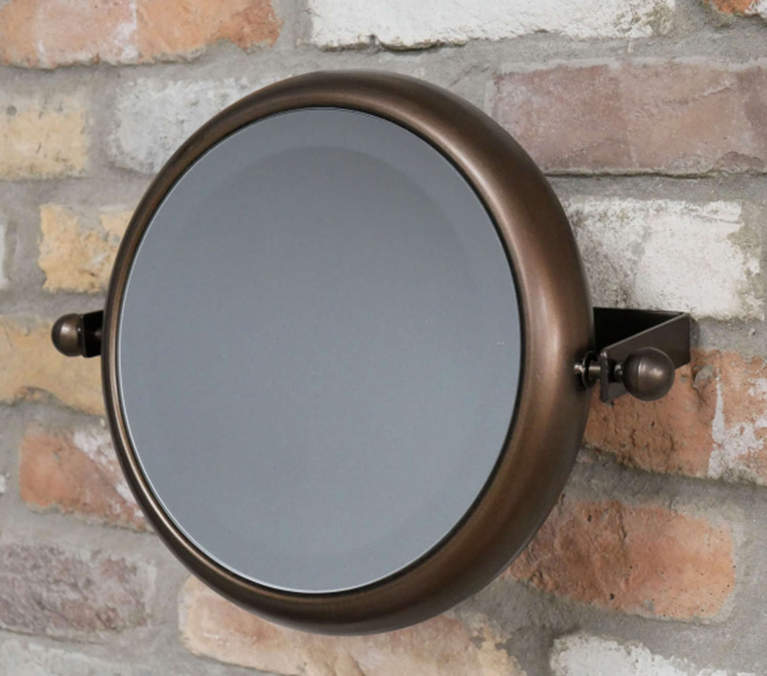 Urban industrial bronzed round metal mirror