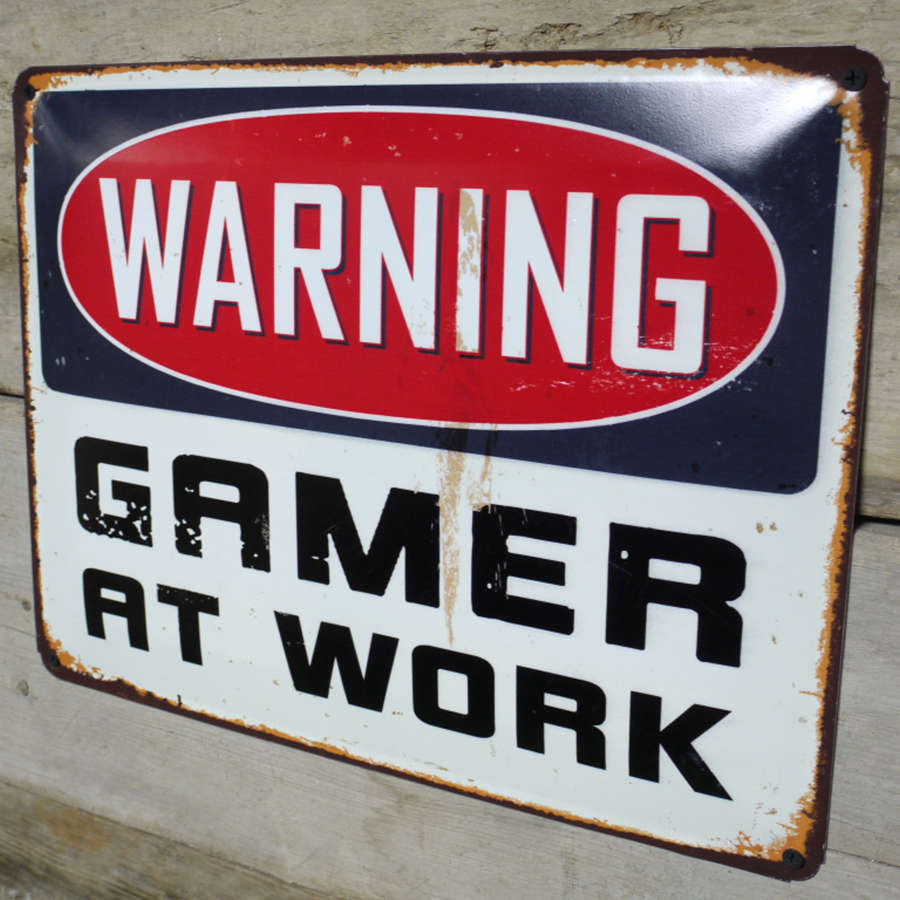 Metal wall hanging Gamer at work sign