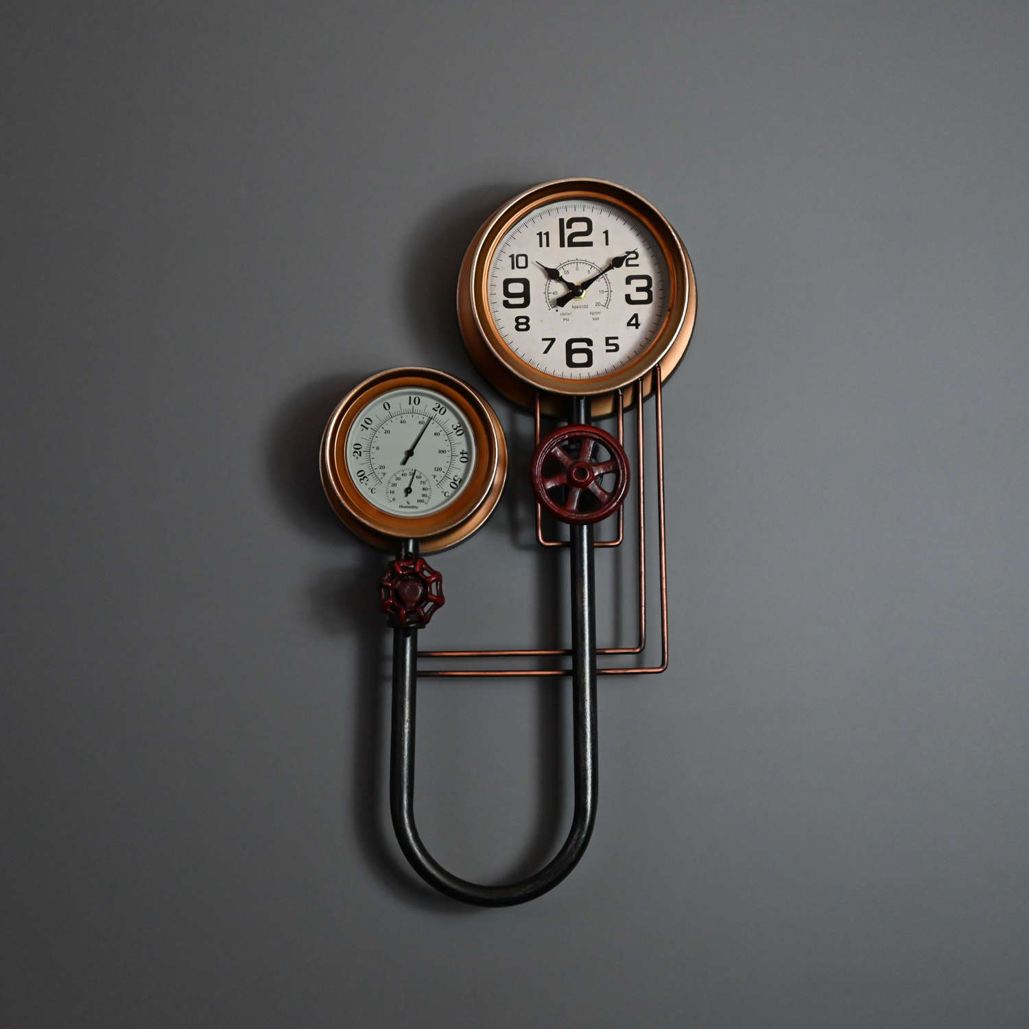Industrial pipework metal wall clock