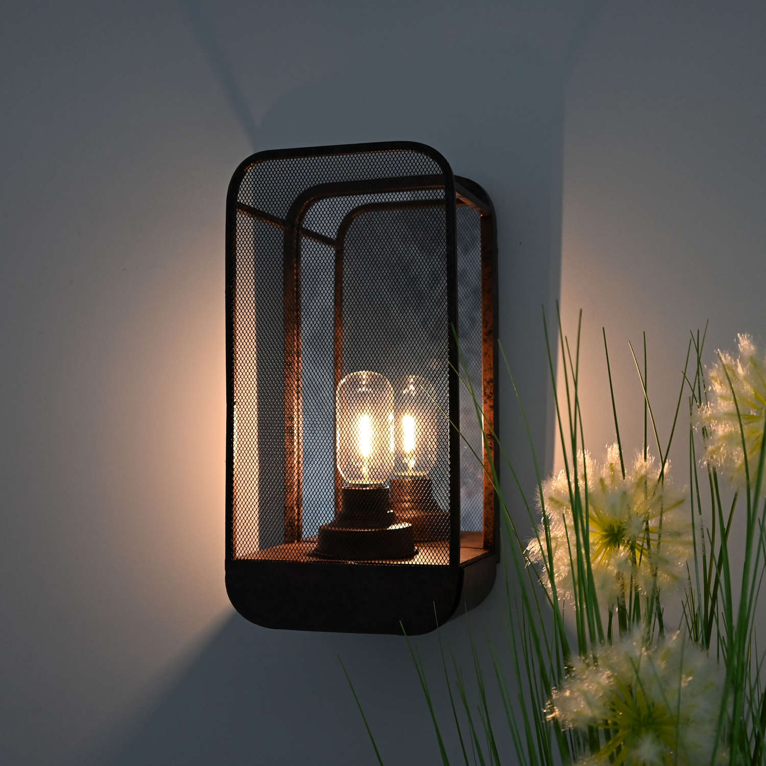 Industrial style metal wall hanging battery LED light with mirror back