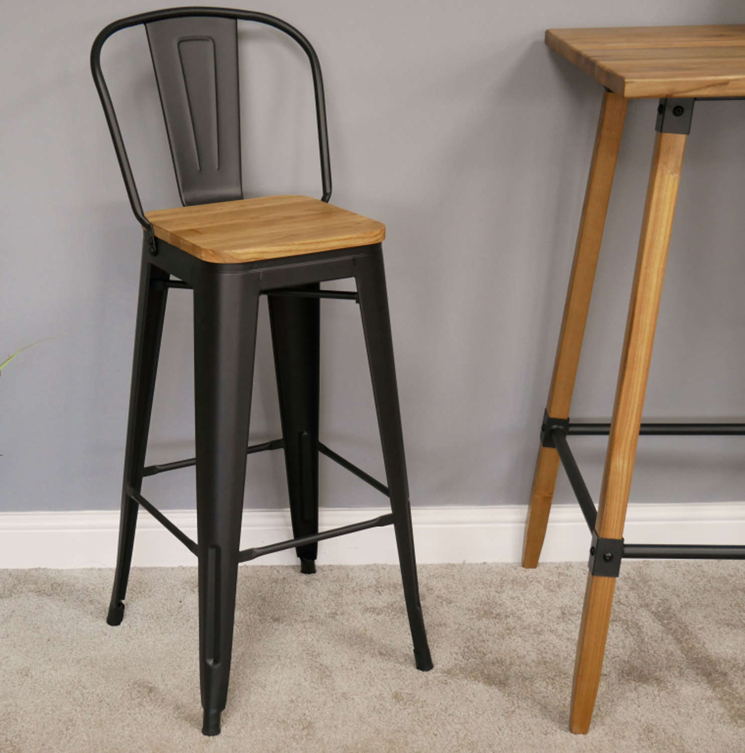 Industrial metal and wood bar stool