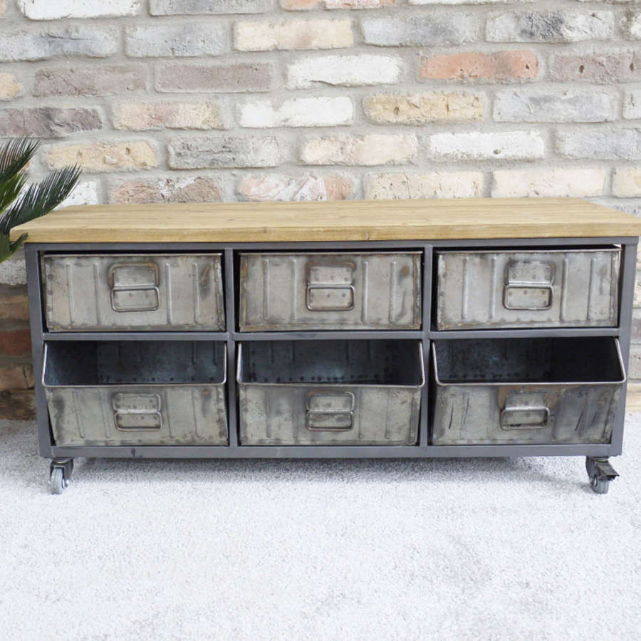 Industrial cabinet on wheels with metal drawers