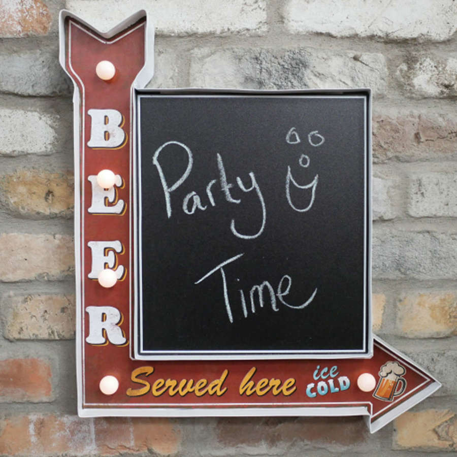 Metal wall hanging light up beer sign with chalkboard
