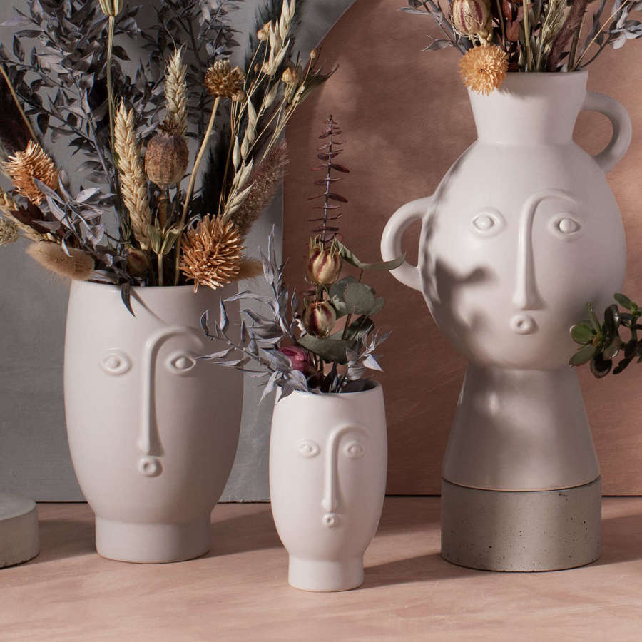 Mini Face ceramic vase in matt grey