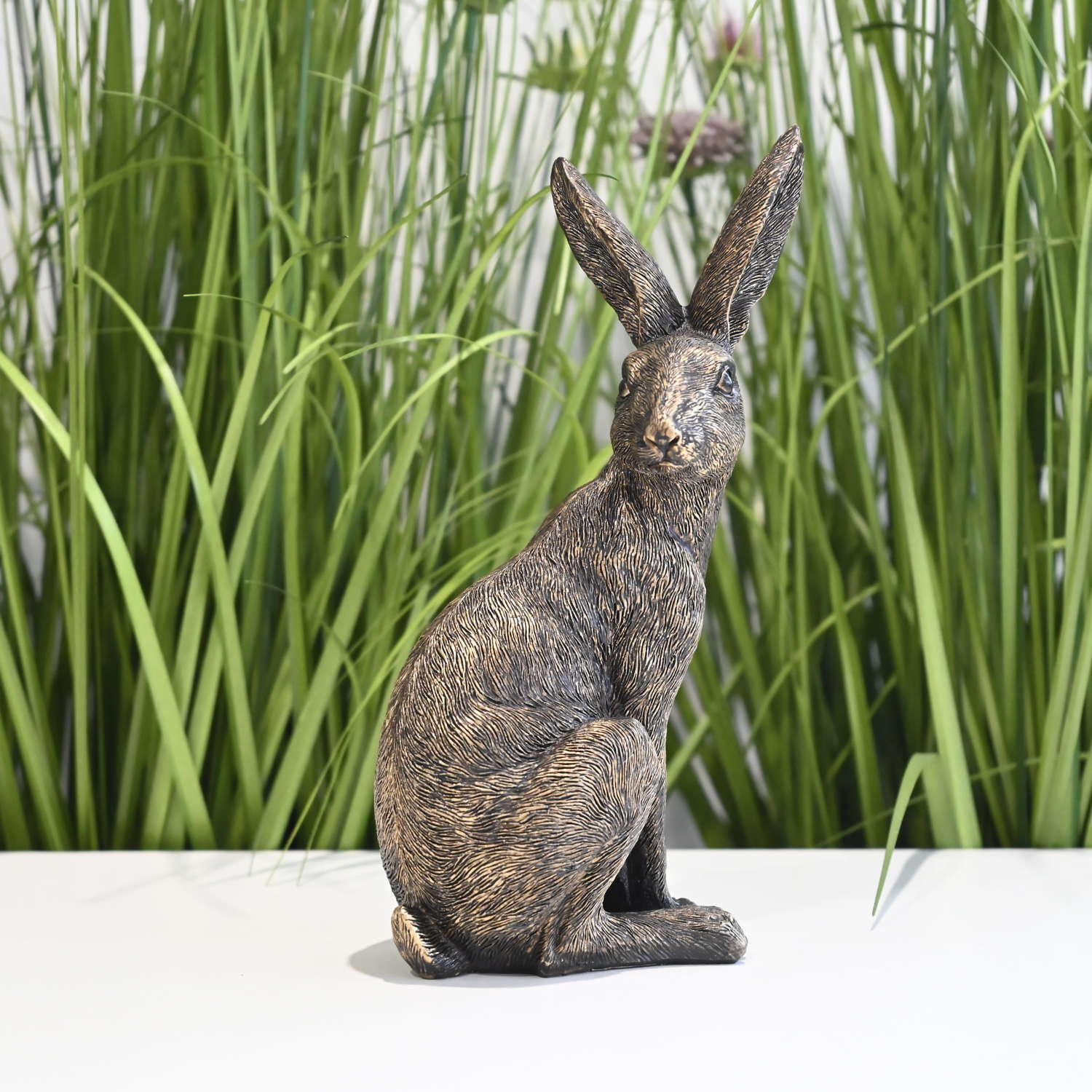 Bronze effect sitting Hare