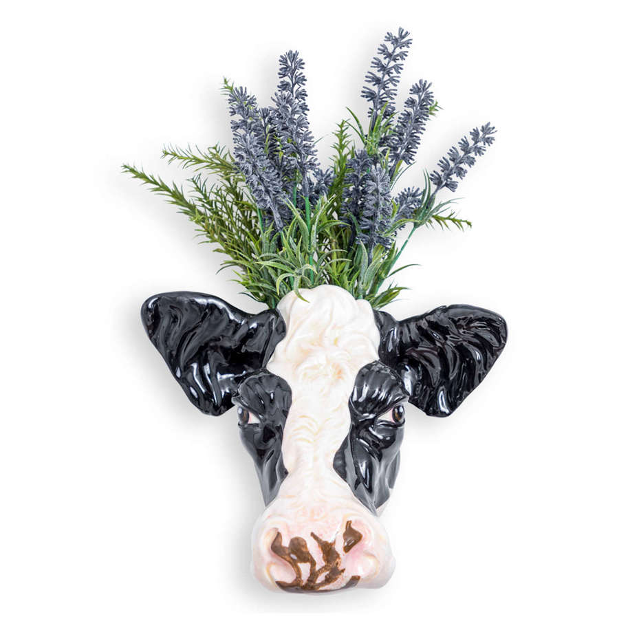 Ceramic Friesian Cow head wall sconce planter