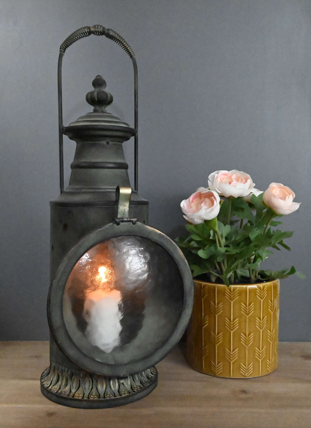 Vintage style railway lantern candle holder.